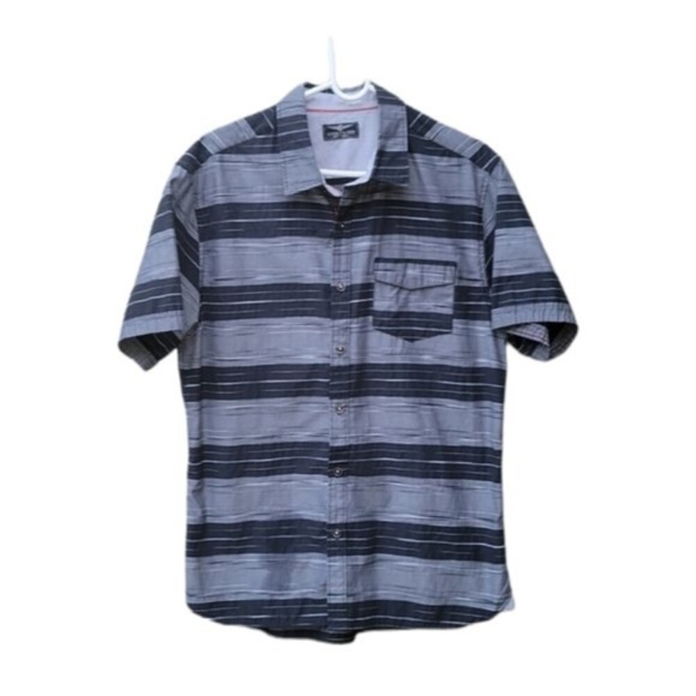 Across the pond Men's Shirt LG collared buttonup striped black/gray Top